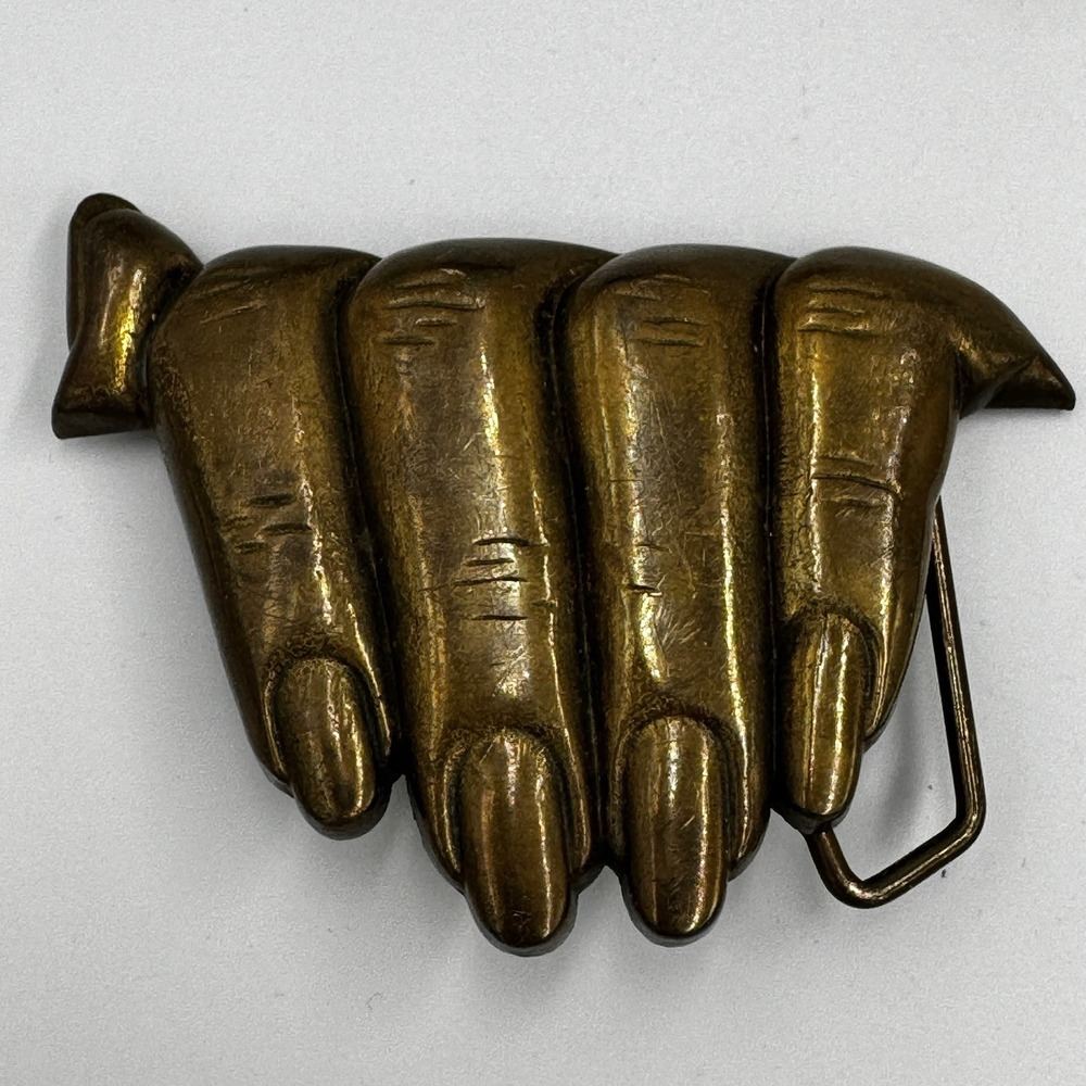 Vintage 1979 Baron Buckle Solid Brass Hand Fingers Belt Buckle 6126 Taiwan Retro